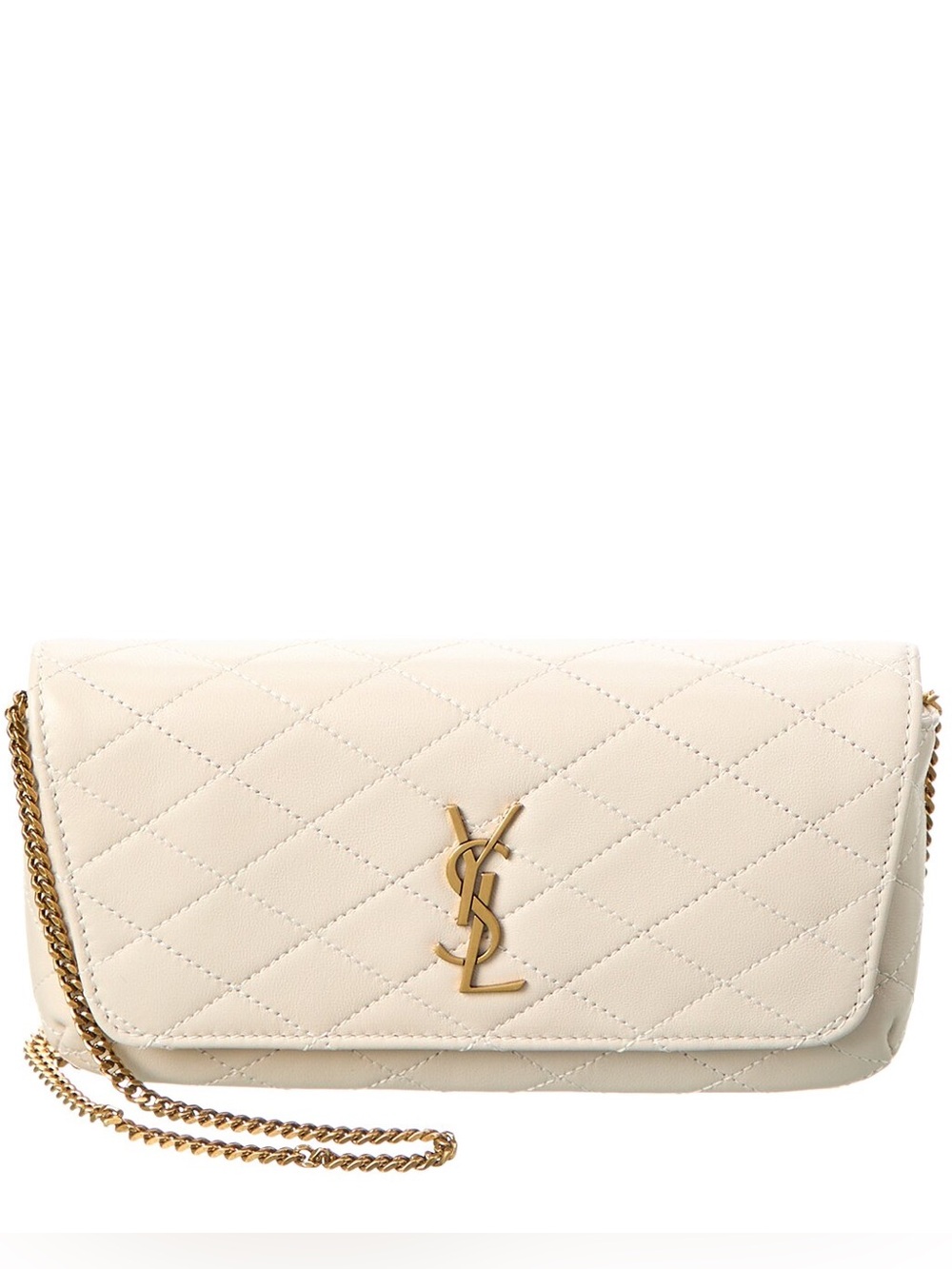 Saint Laurent Gaby Chain Quilted Leather Clutch + Dust Bag, New W/Plastic